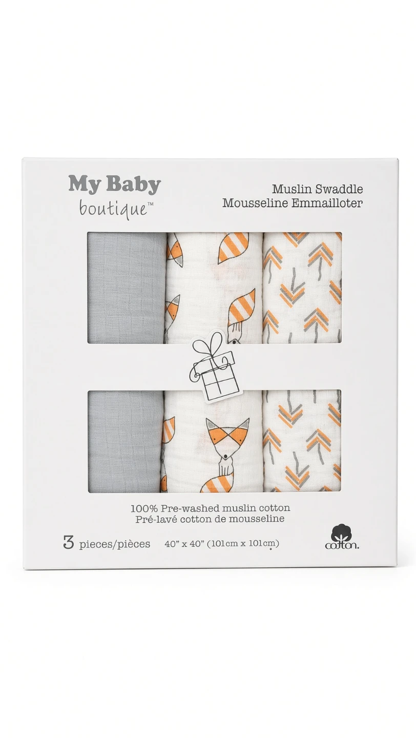 My Baby Boutique Muslin Swaddle Set – 3 Pack (New)