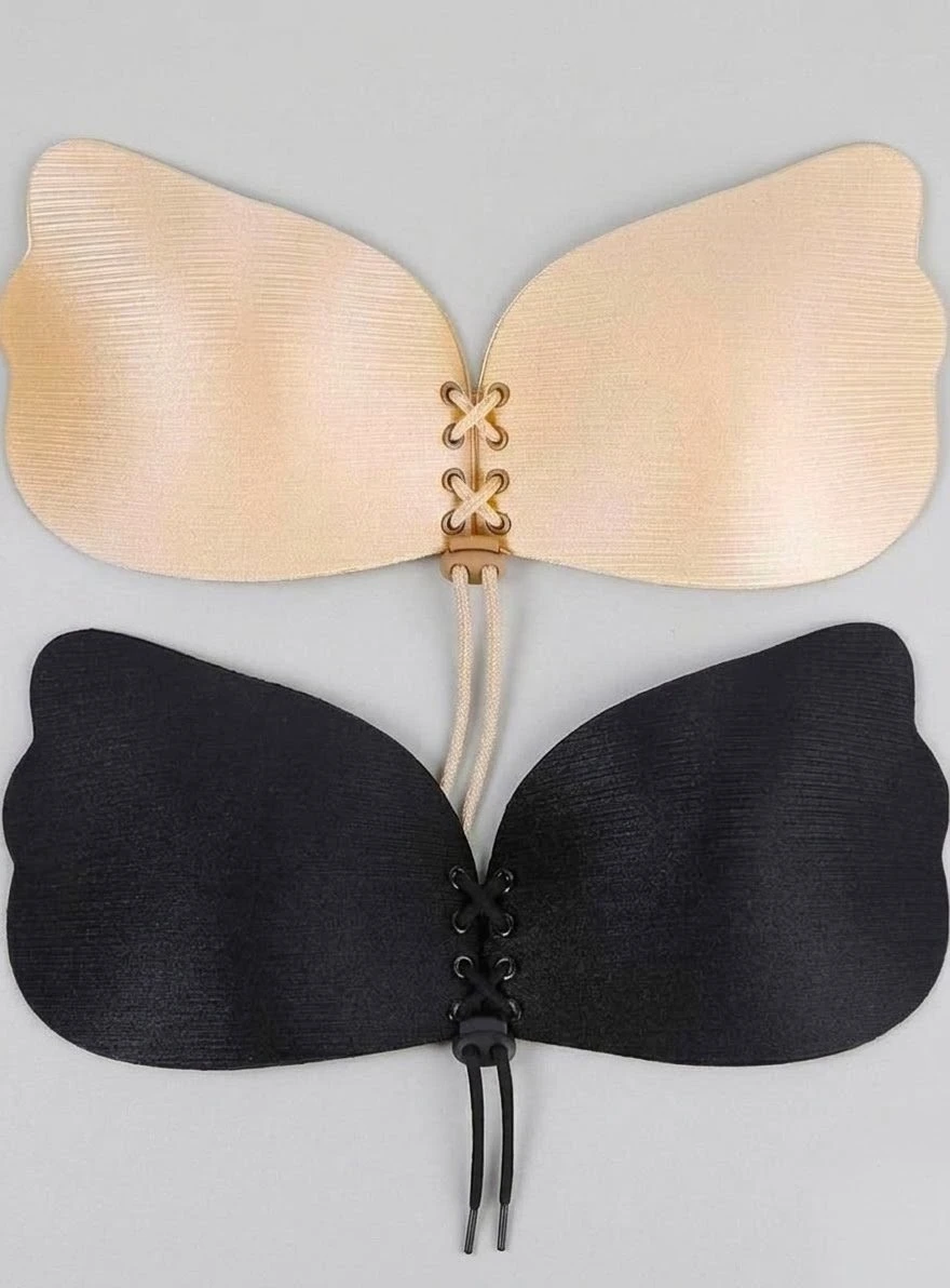 Set of Two Adhesive Lace-Up Bras