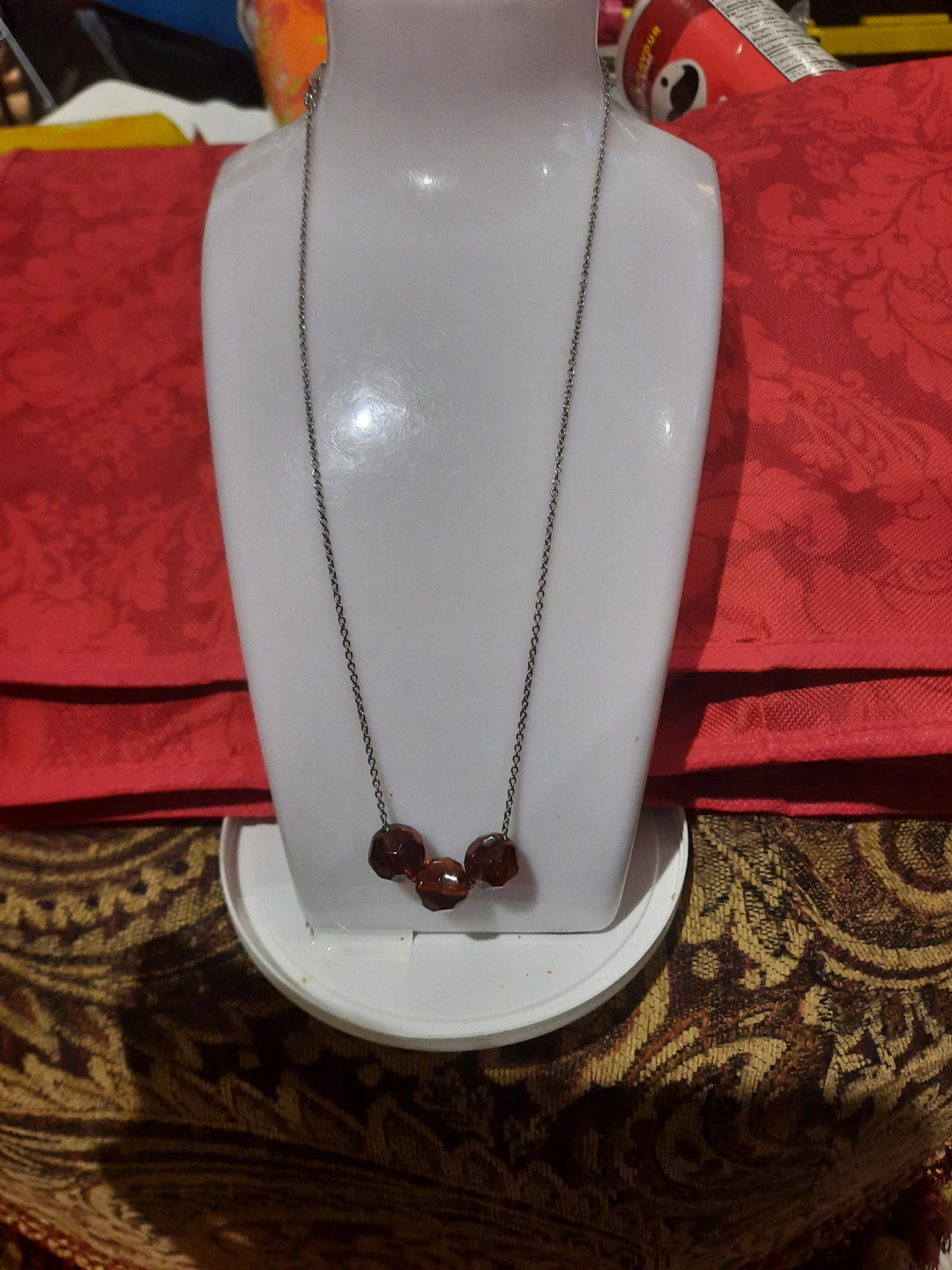 Amber glass beaded 18" necklace solid sterling silver