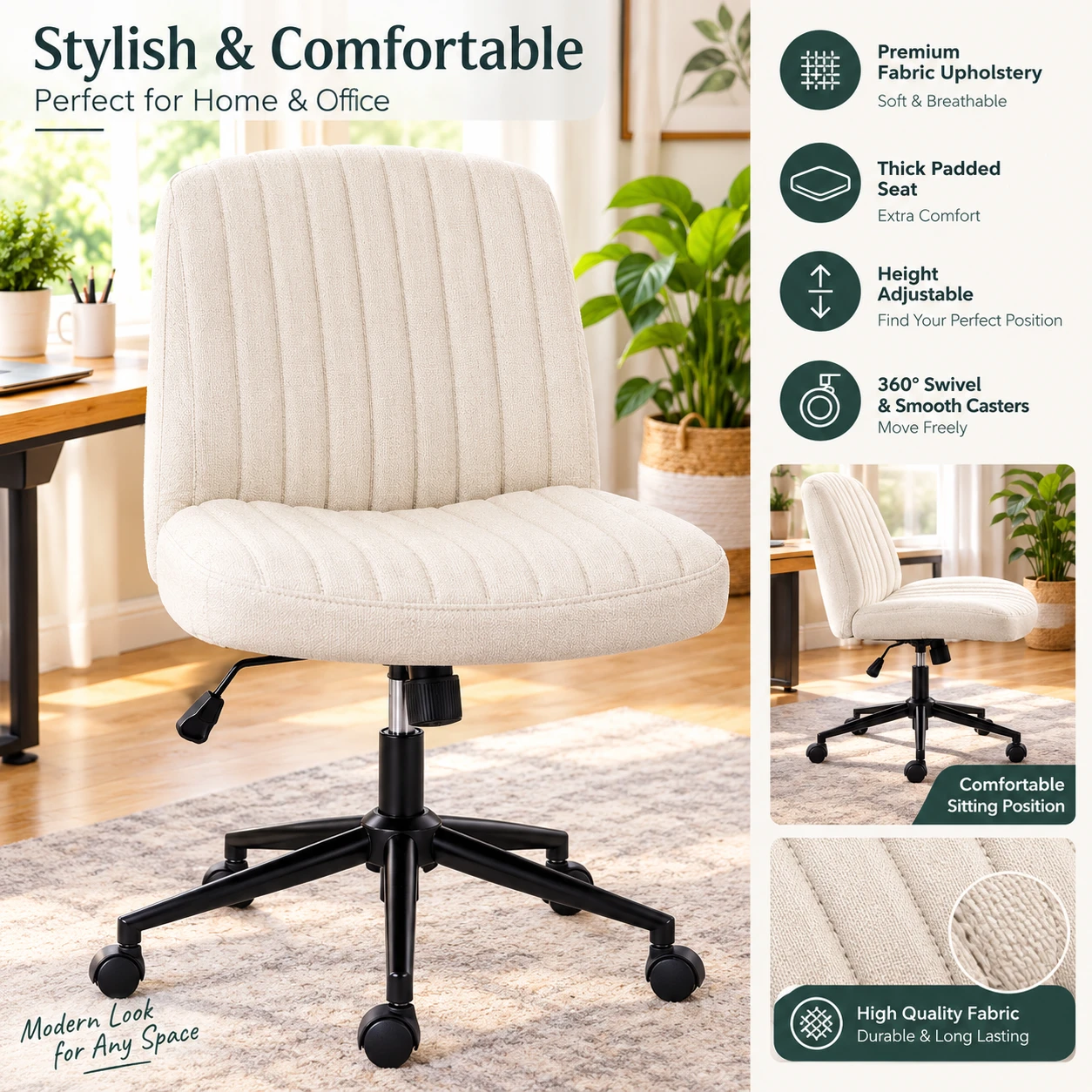 New<> Cream Fabric Office Chair