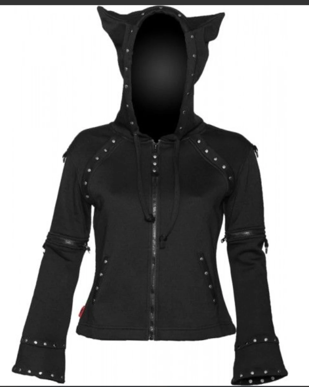 Vintage Queen of the Darkness Black Cat Ear Hoodie with Studs
