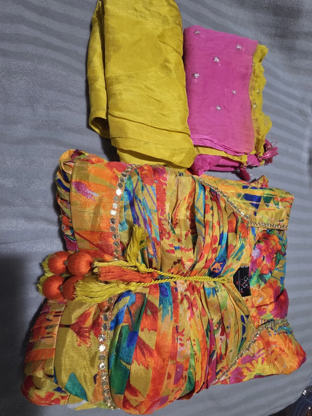 3 Piece Floral Print Ethnic Dress Set Size M - photo 2