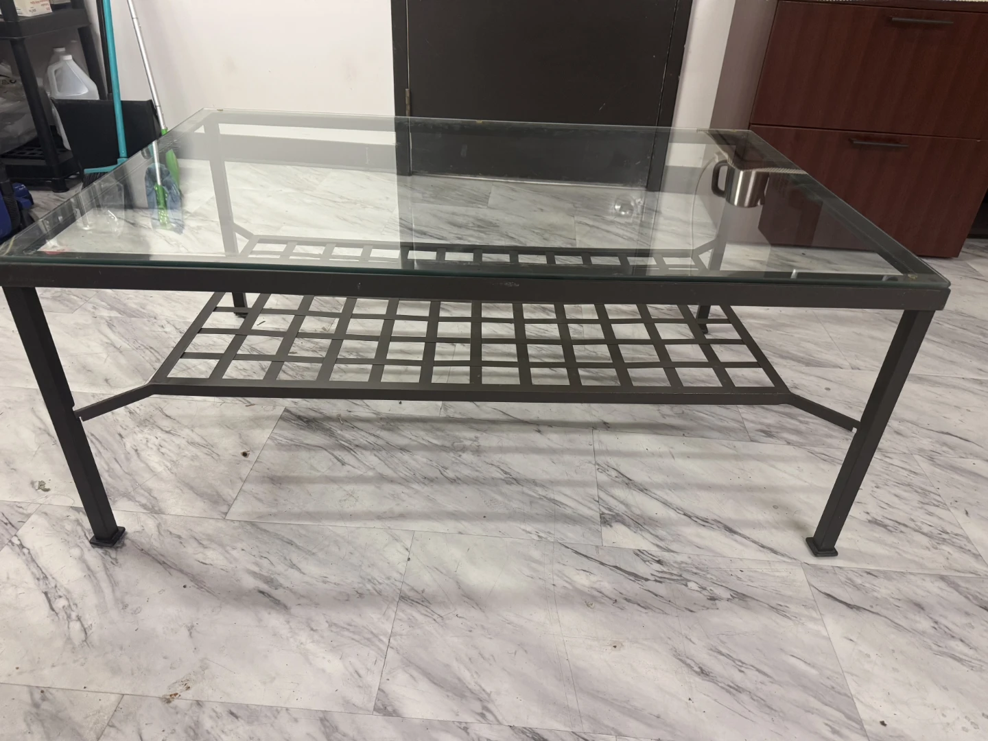 Glass Top Coffee Table with Metal Shelf - photo 2