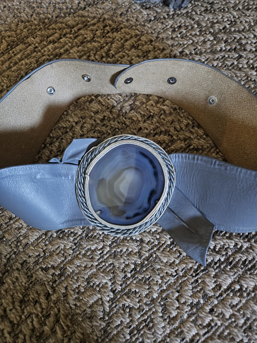 Blue Leather Belt with Agate Stone Buckle - photo 2