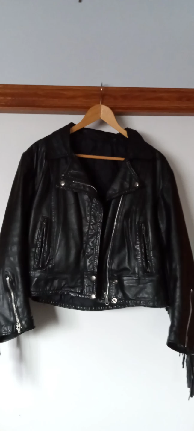 Women's Black Leather Fringe Jacket