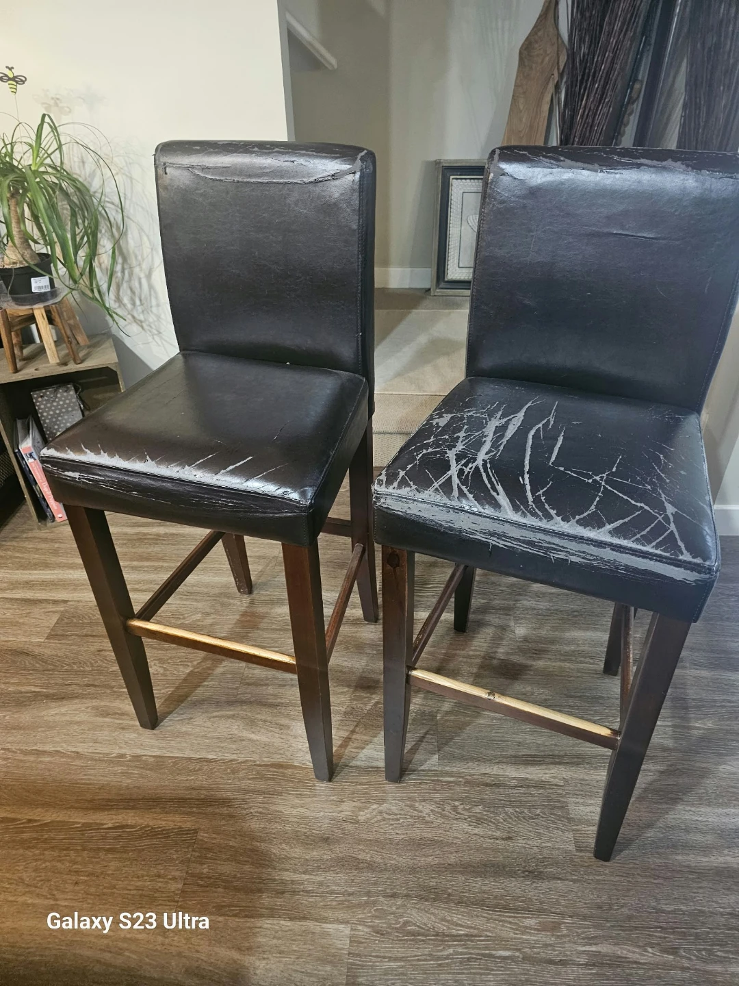 Set of two dark brown bar stools