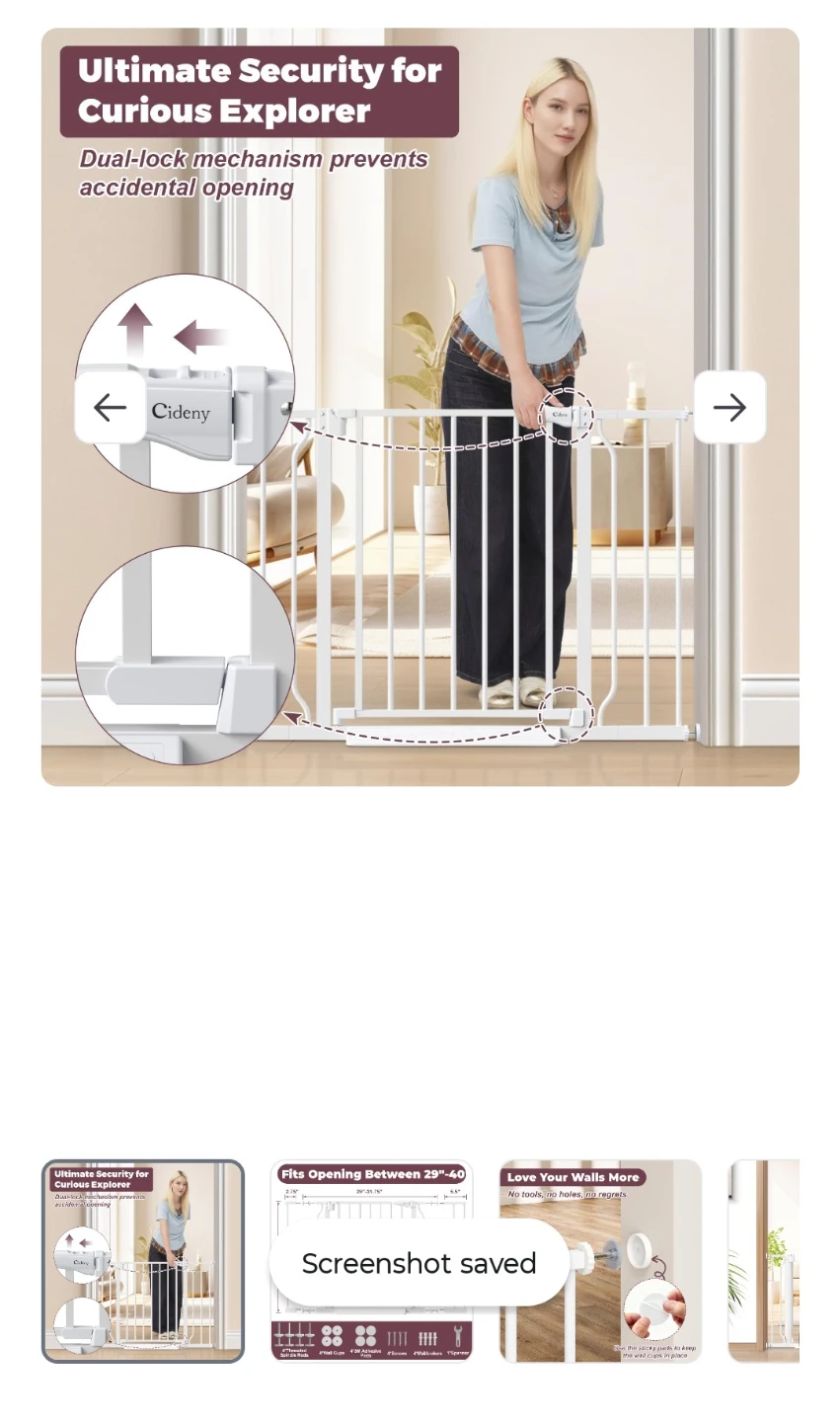 Cideny Baby Gate No Drilling, 29"-40" pressure mount - photo 3