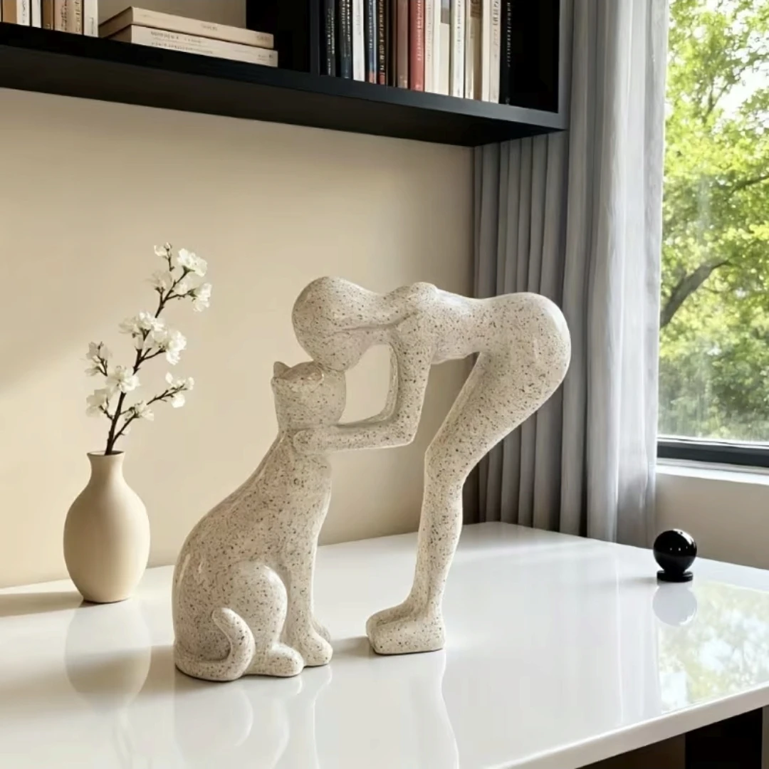 Bestfriend - Woman & Cat Sandstone Statue *new - photo 3