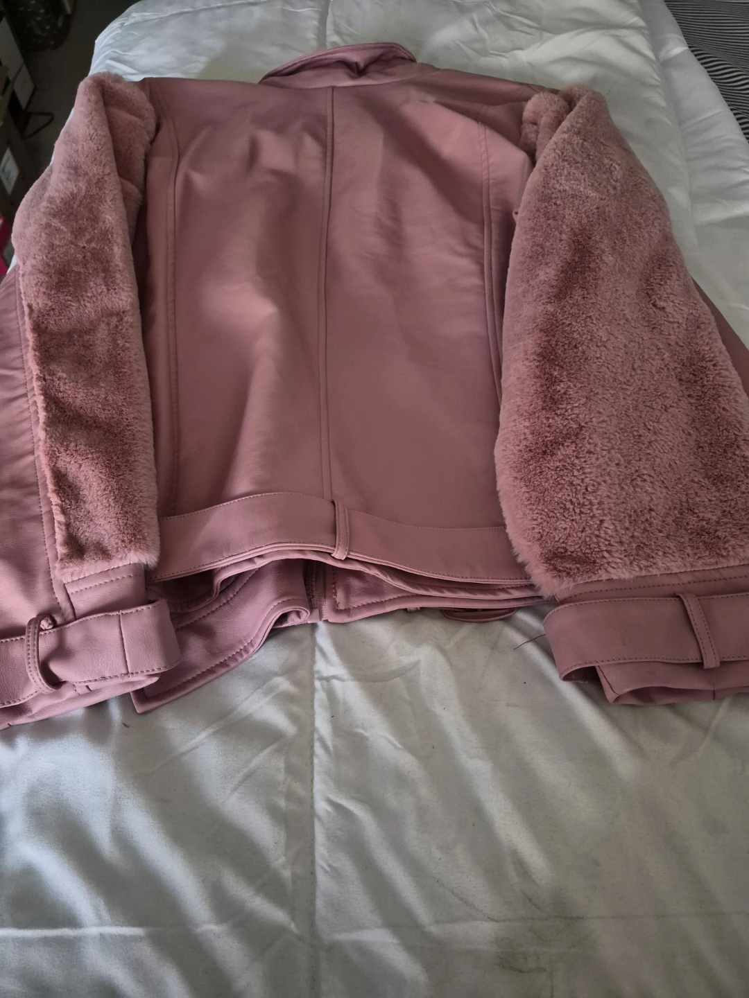 Pink Faux Leather and Faux Fur Moto Jacket - photo 2