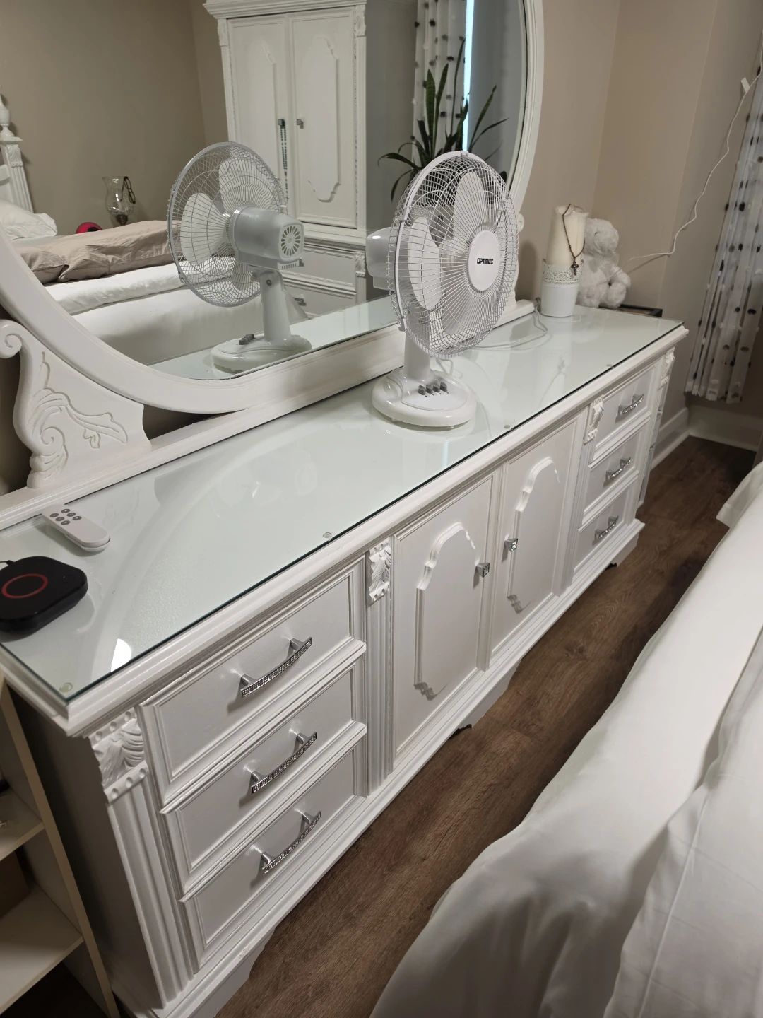 White Bedroom Wardrobe and Nightstand Set - photo 2