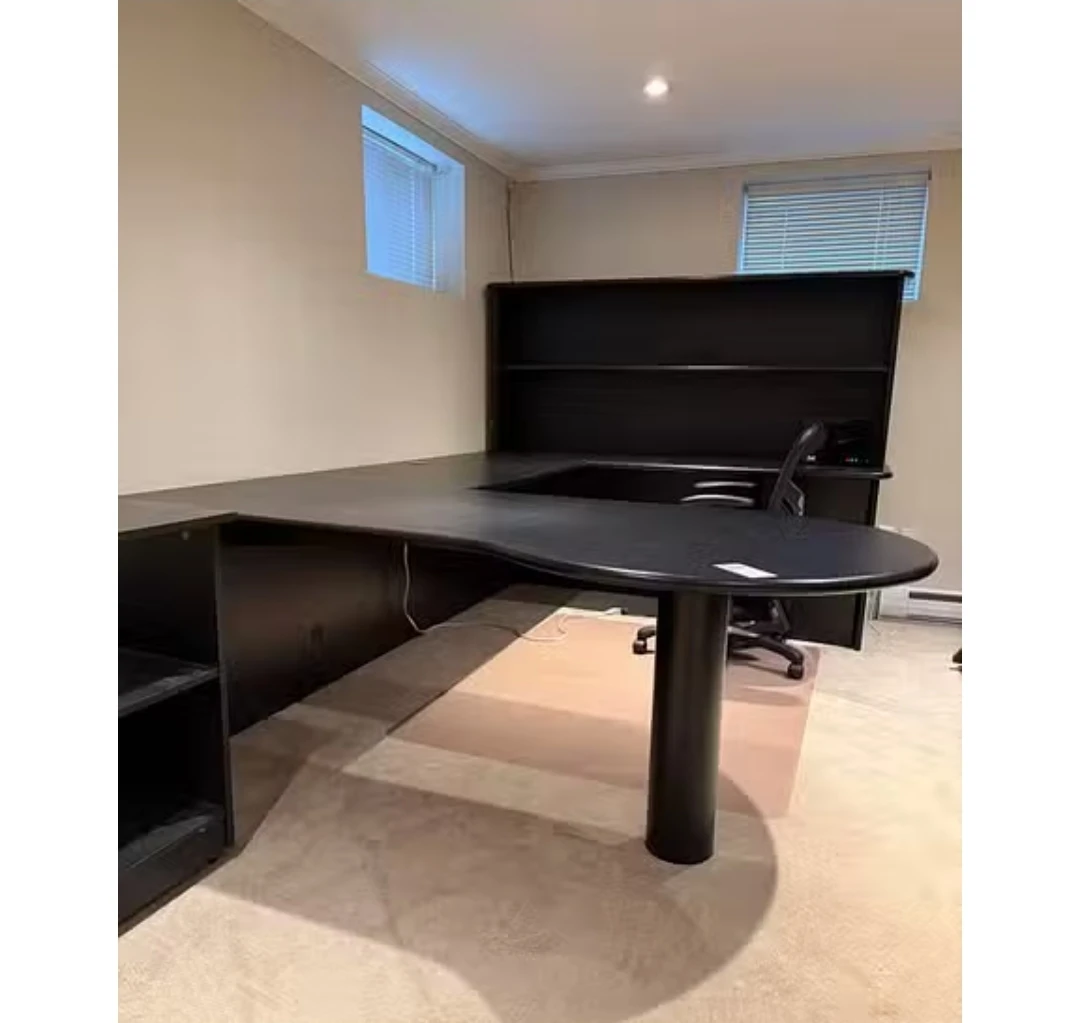 Black L-shaped Corner Desk with Hutch