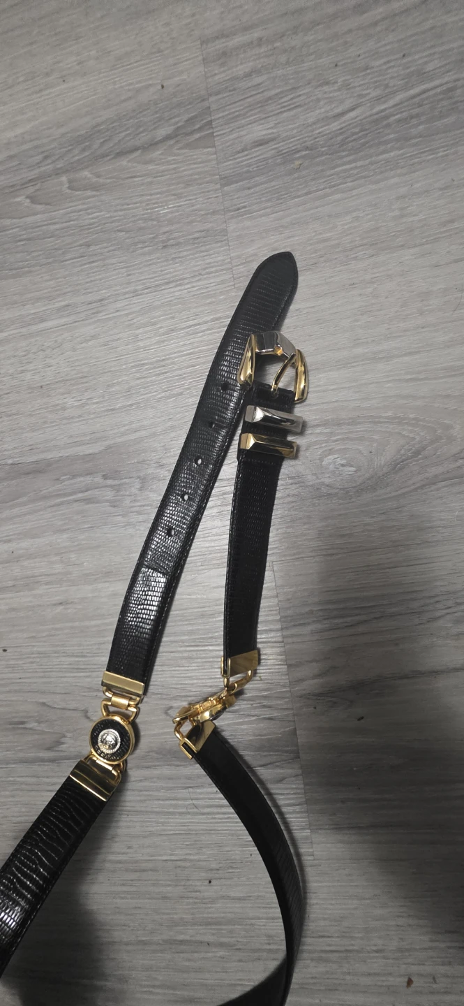 Vintage Black Leather Belt with Medusa Motif - photo 2