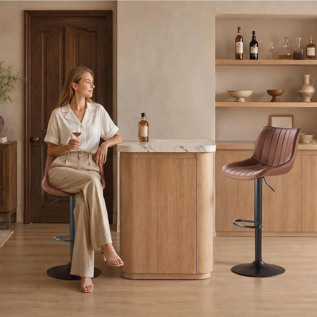 Set of 2 Brown Synthetic Leather Bar Stools - photo 3