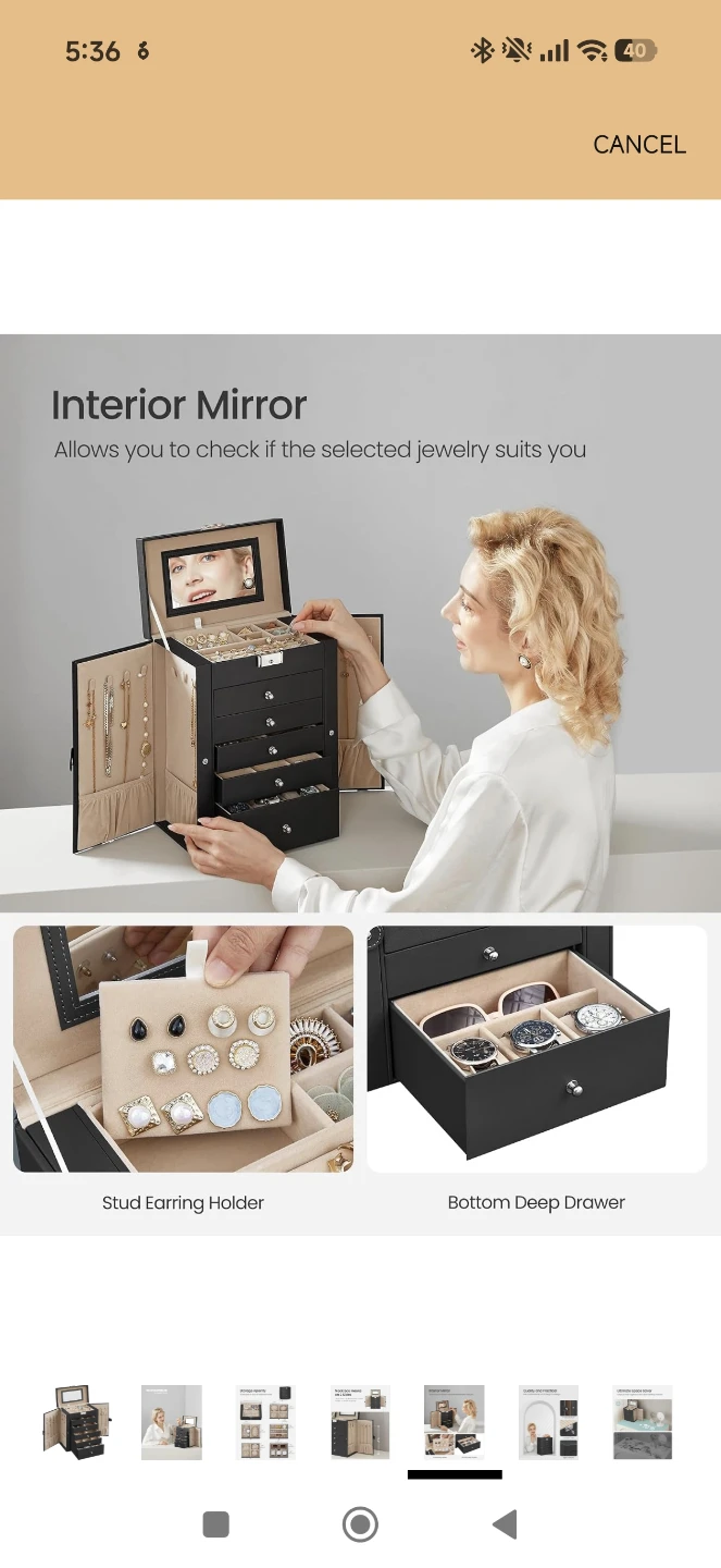 Songmics 6-Tier Jewelry Box with Mirror - Black - photo 3