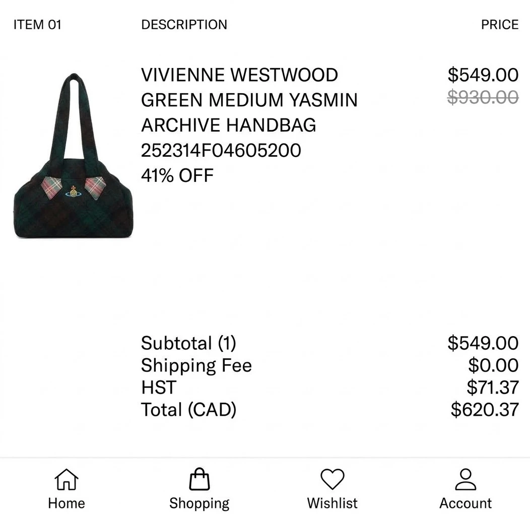 Vivienne Westwood Medium Yasmin Archive Handbag