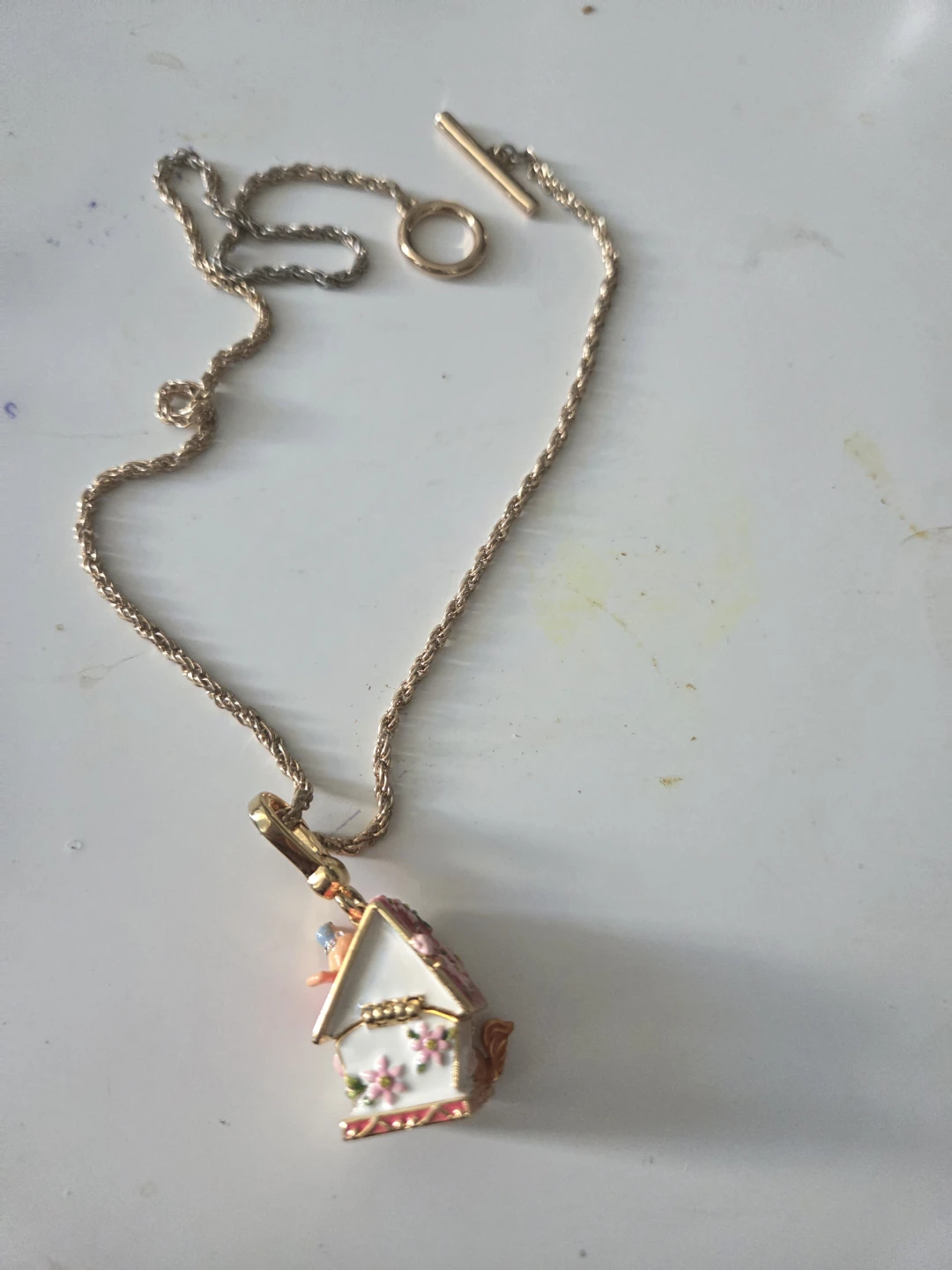Squirrel and Birdhouse Charm Necklace