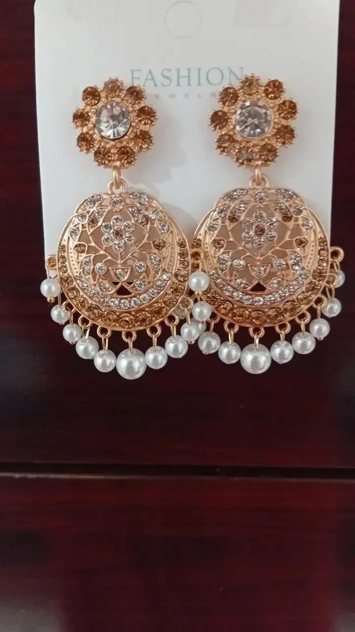 Gold-tone Floral Dangle Earrings with Pearls