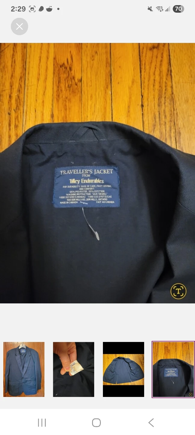 Sz 41 men's Tilley made in Canada blue blazer - photo 4