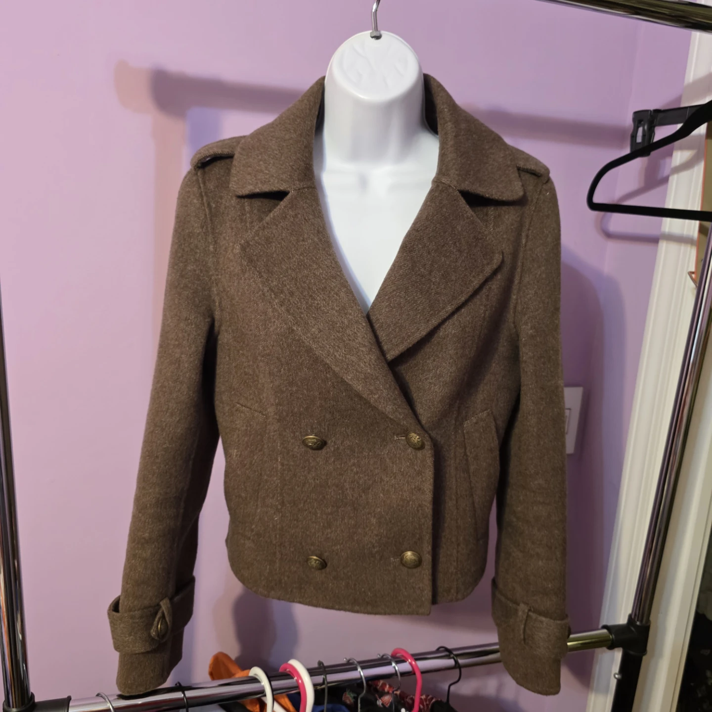 Belle & Bloom Better Off Military Wool Blend Cropped Peacoat - photo 2