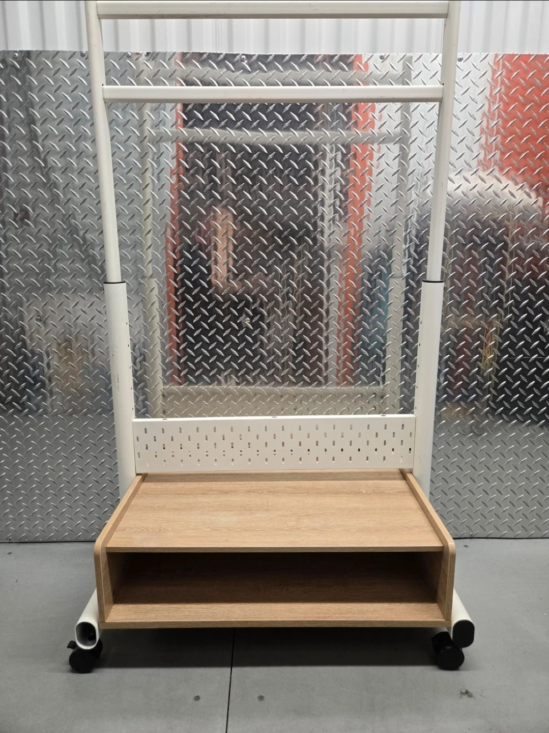 IKEA Rolling Clothes Rack with Wooden Shoe Shelf & Pegboard - photo 3