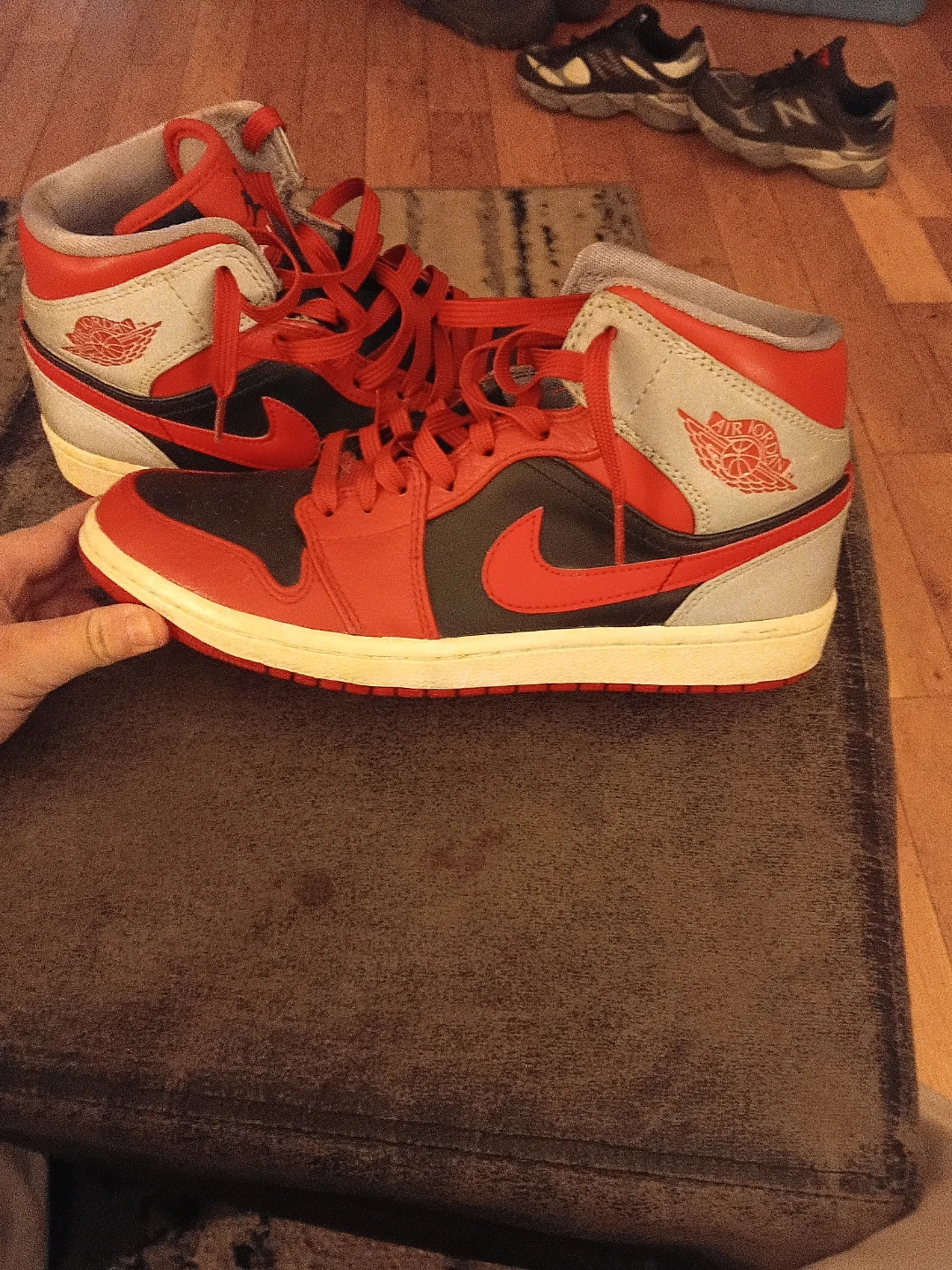 Air Jordan 1 Mid Red and Grey Sneakers - photo 2