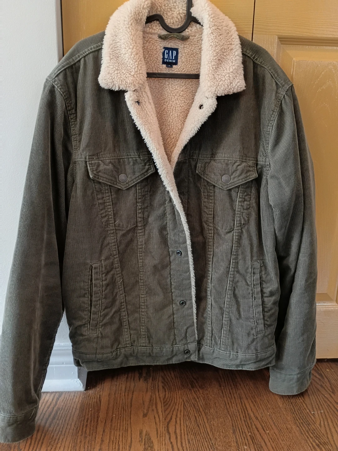 Sherpa-Lined Corduroy Jacket, Olive green color, medium - photo 2