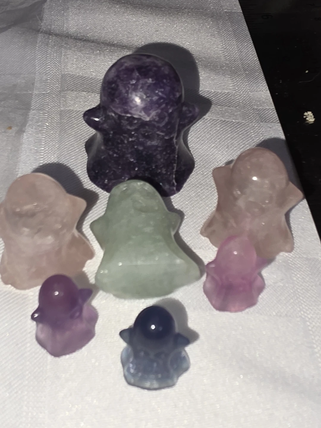 Set of 7 Carved Crystal Ghost Figurines