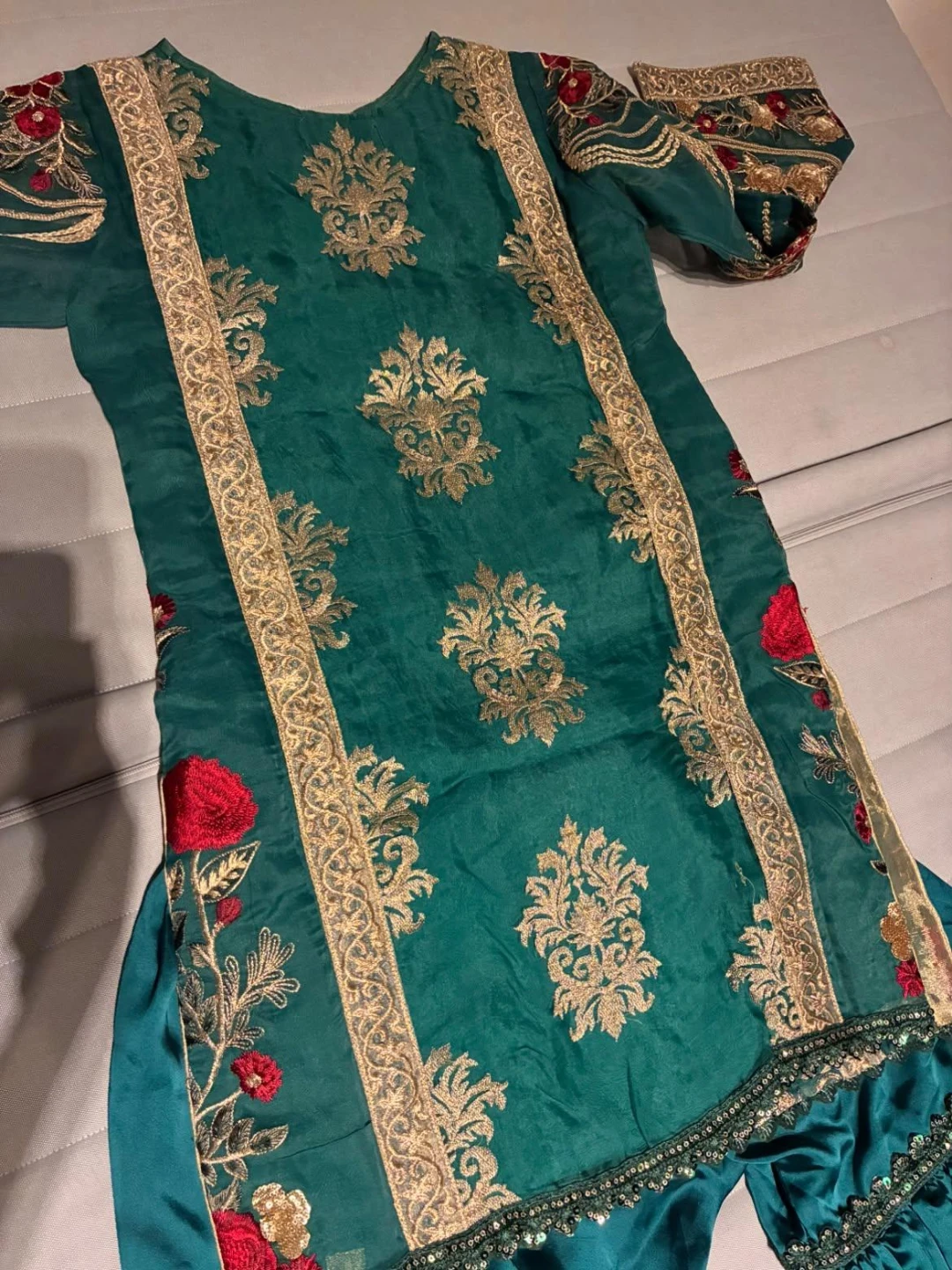 Teal Embroidered Gharara Set - photo 2