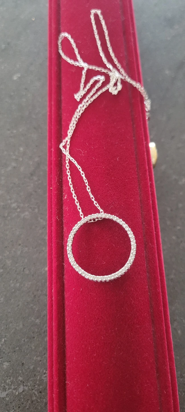 Beautiful 10K White Gold Diamond Circle Pendant Necklace