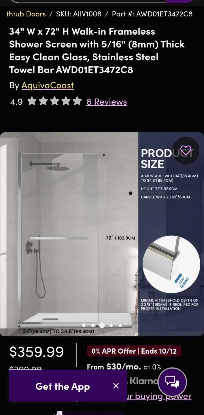 AquivaCoast Meteor Walk-in Frameless Shower Screen - photo 2