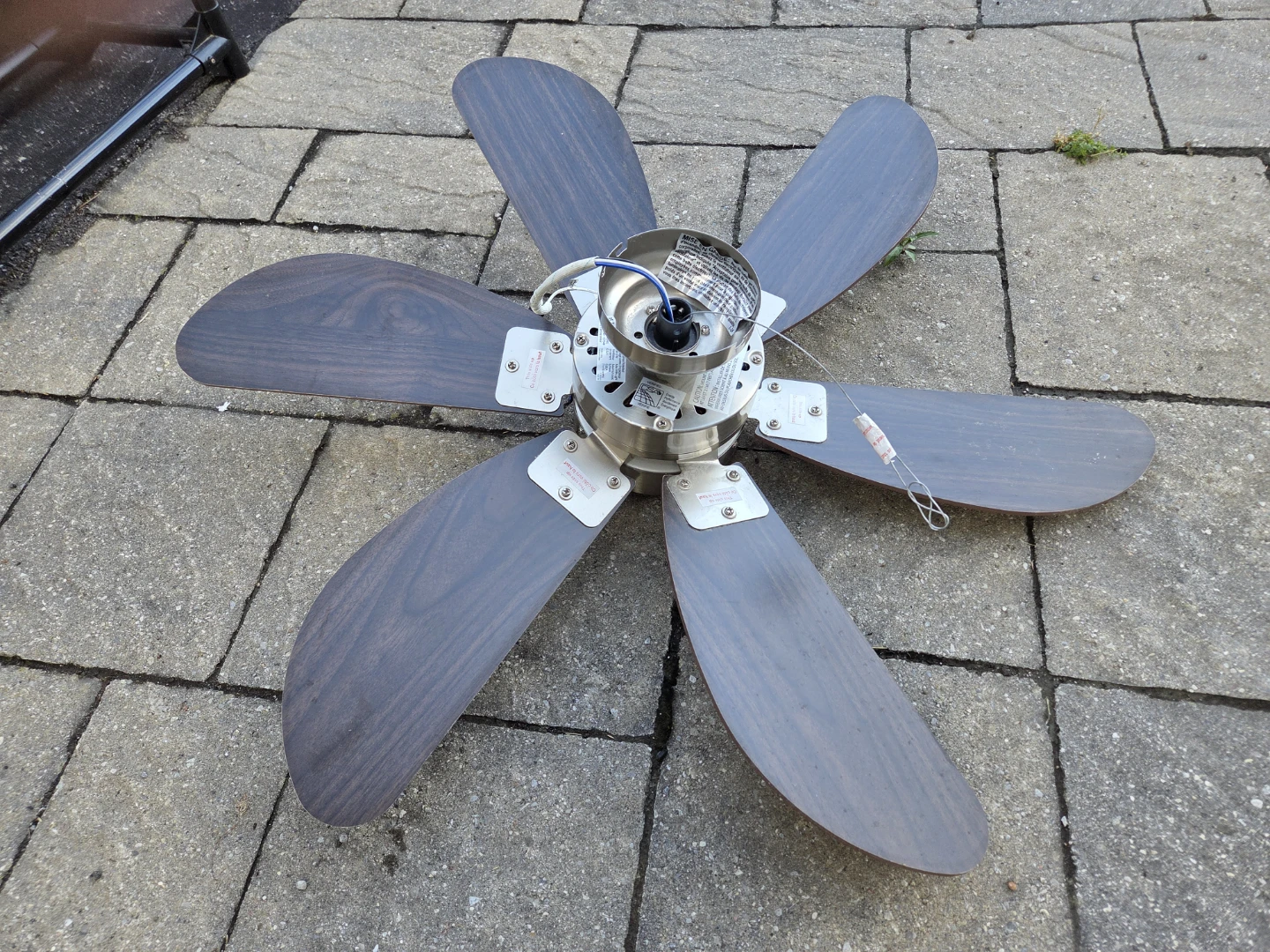 Six-Blade Ceiling Fan with Light, Dark Wood Blades