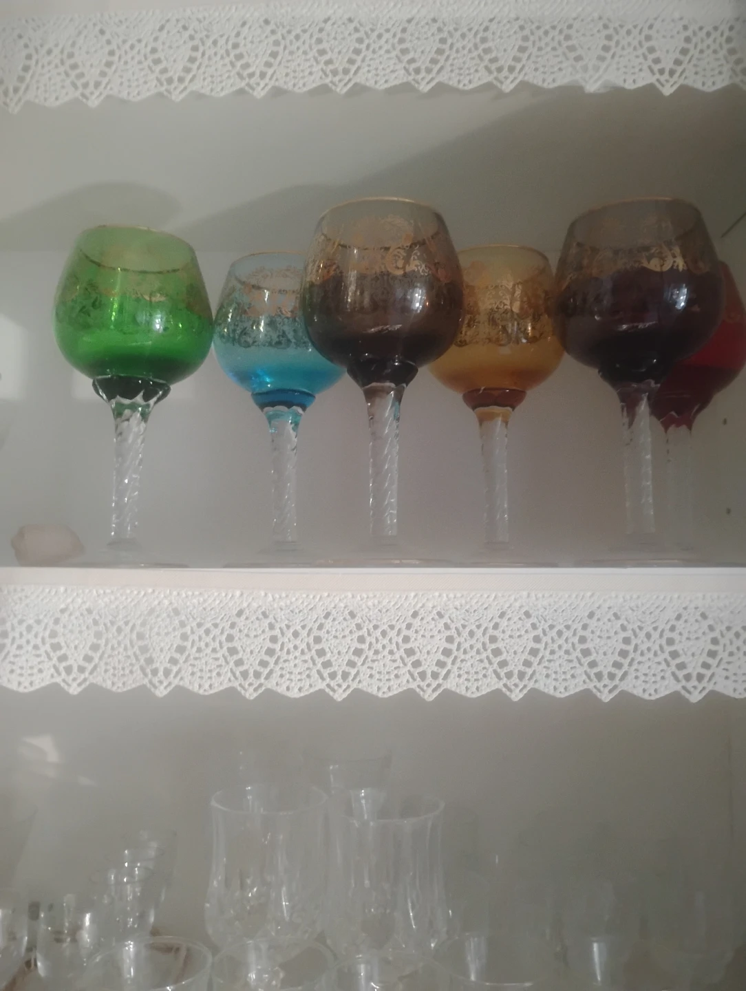 Set of 6 Vintage Murano  Multi-Coloured Wine Glasses