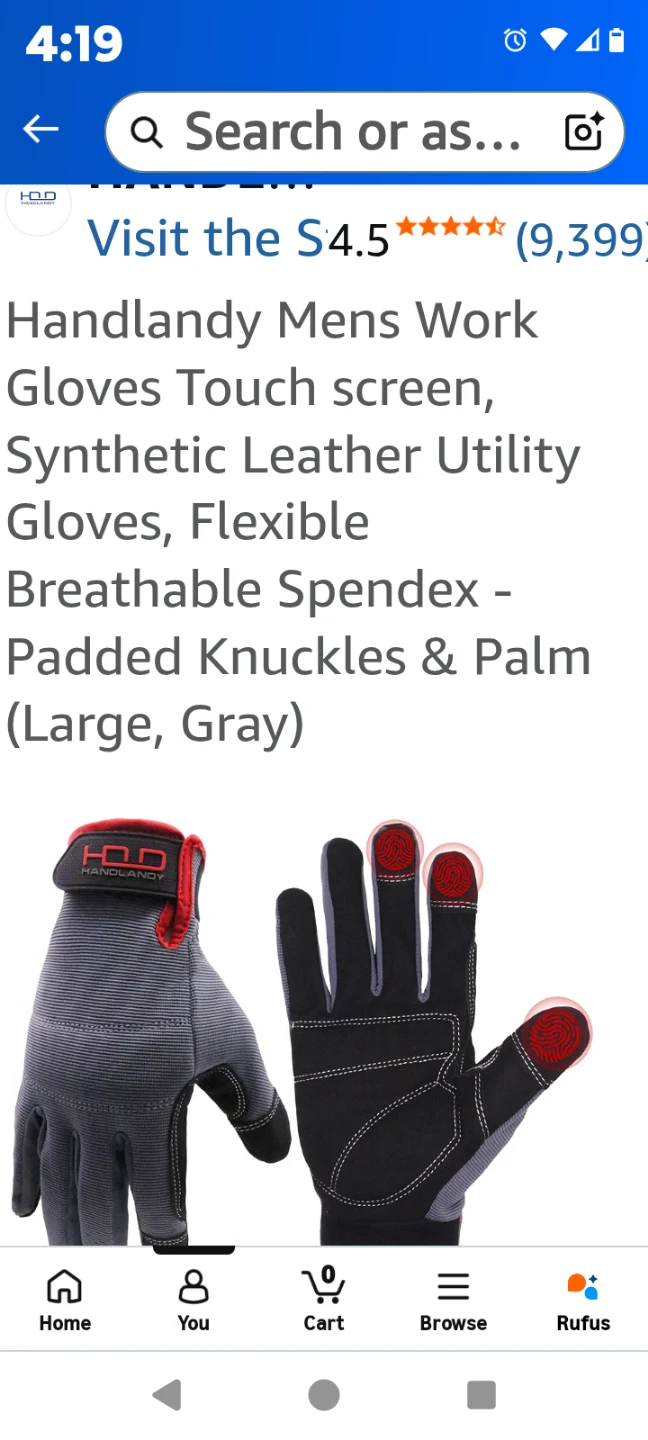 Handlandy Mens Utility Work Gloves, Large, Gray