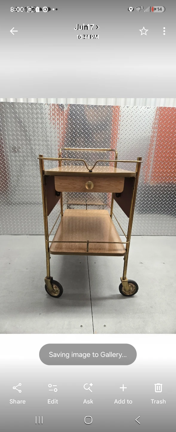 Vintage Mid-Century Brass Drop-Leaf Bar Cart Serving Table - photo 5