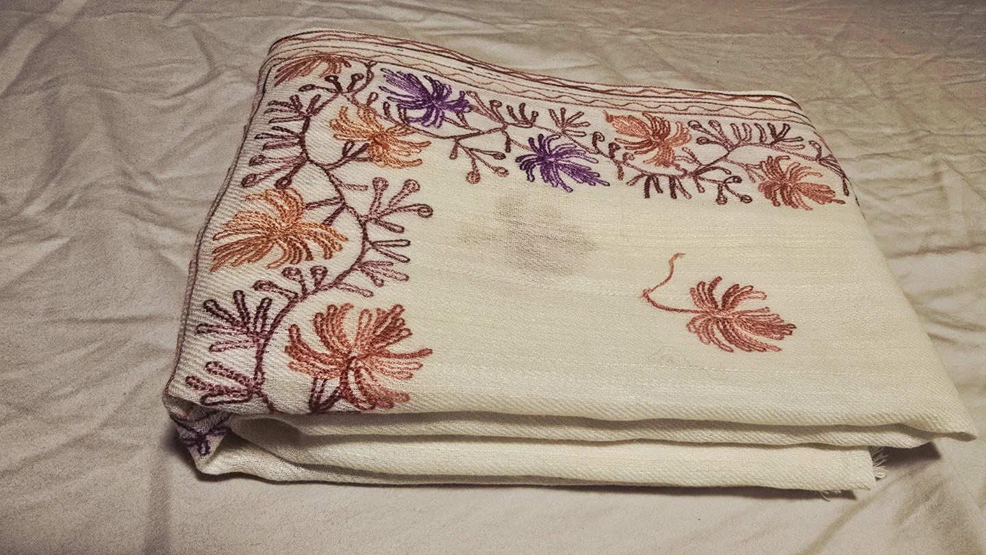 Cream Pashmina Scarf with Floral Embroidery