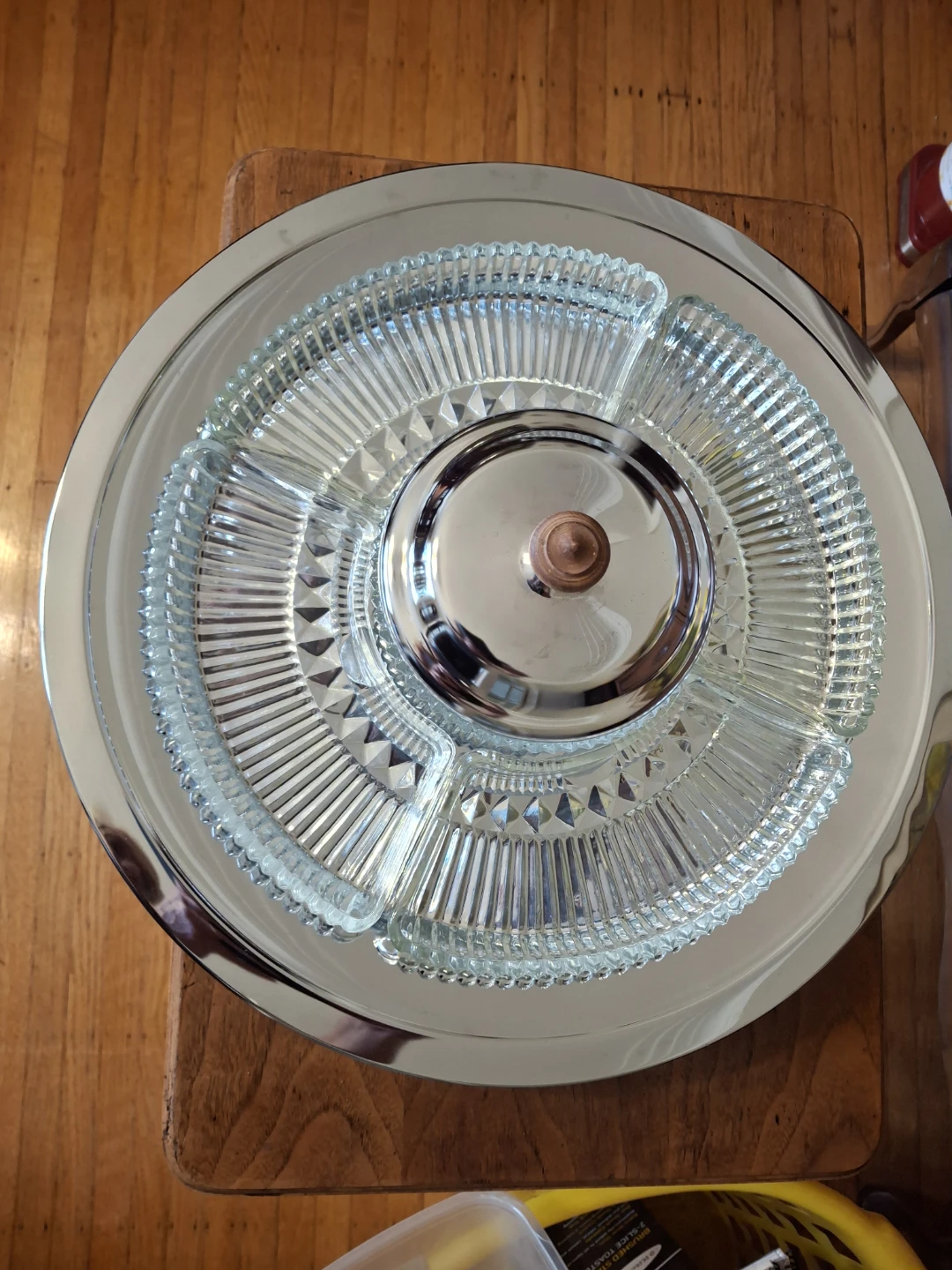 Vintage Chrome and Glass Serving Platter