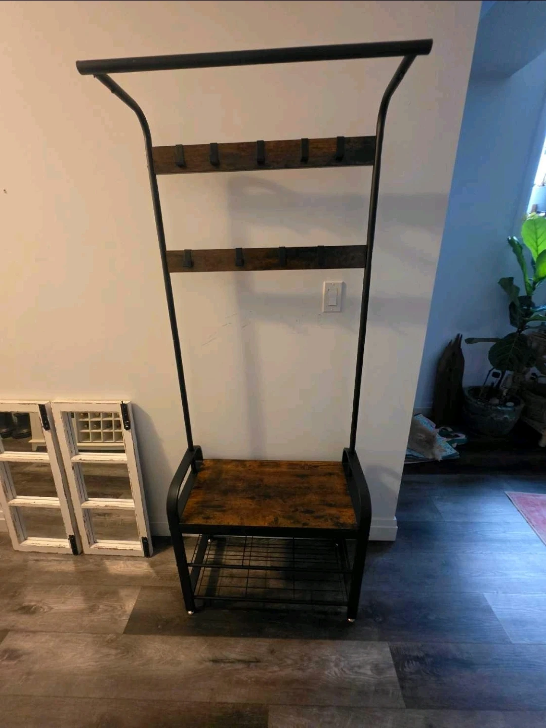 4-in-1 Industrial Entryway Coat Rack and Shoe Bench - photo 4