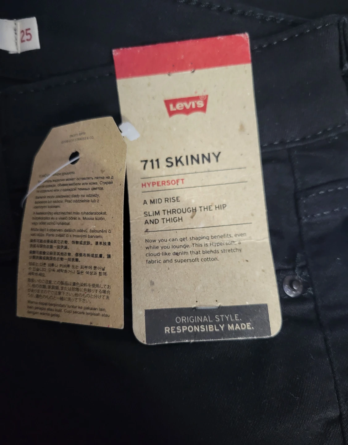 Brand new. Levi's 711 Skinny Jeans Black size 25 (0692) - photo 4