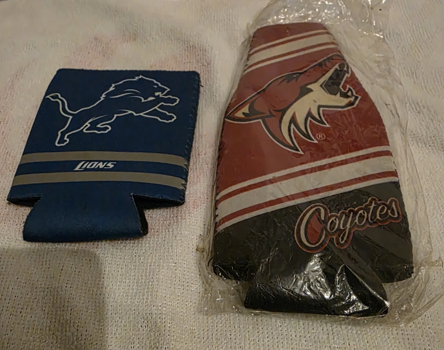 Budweiser Lions Can Cooler and Coyotes Bottle Sleeve