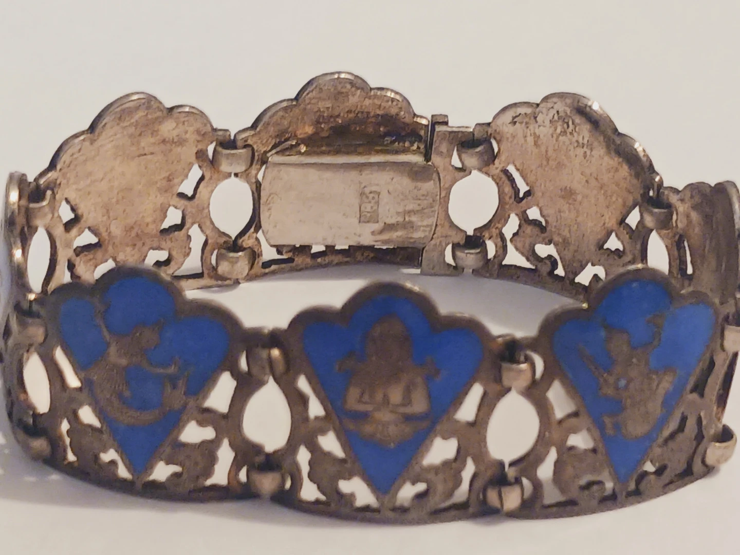 Siam Niello Sterling SilverThai Dancers Blue Enamel Bracelet