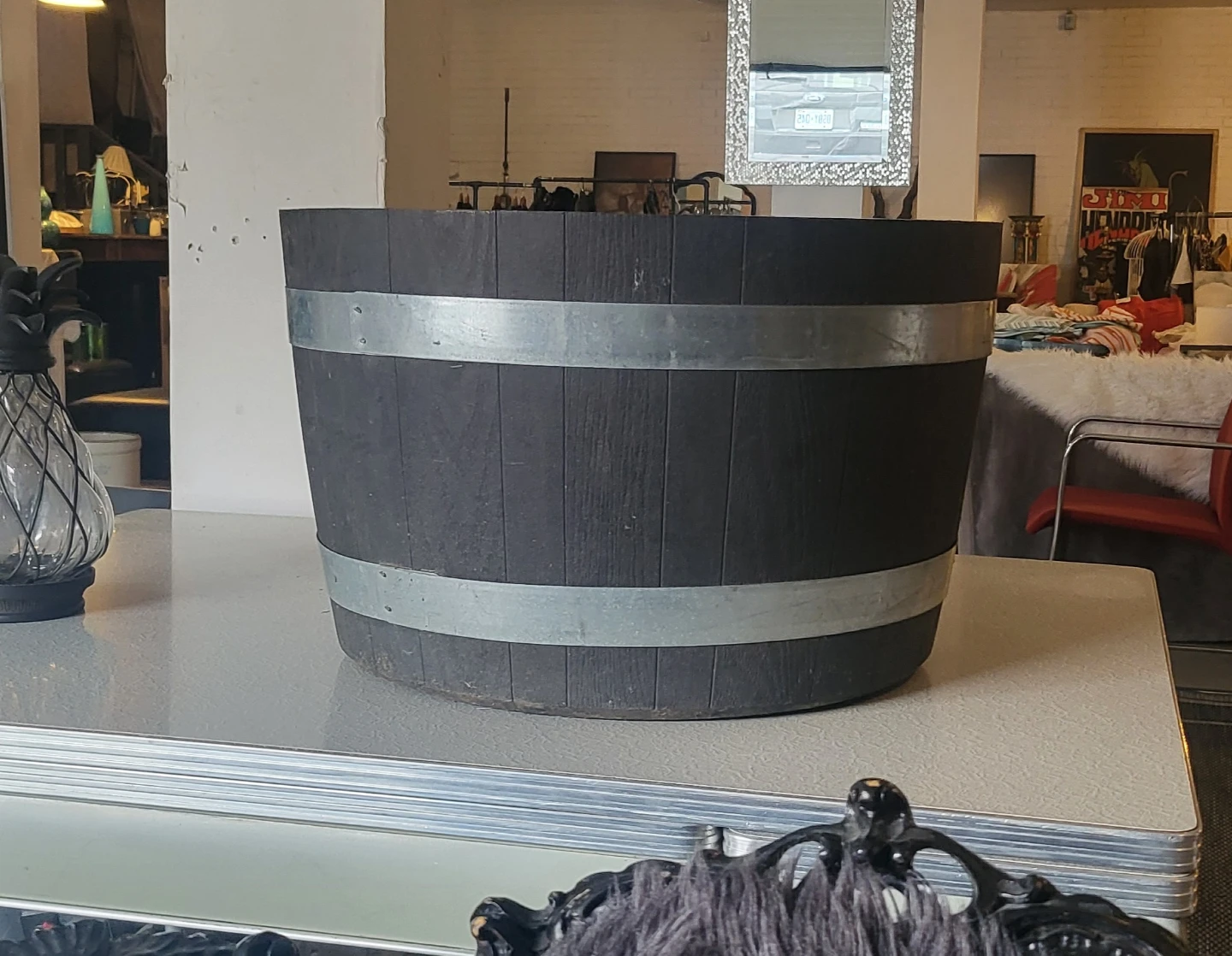 Set of 4 Jumbo, Decorative Drk Brown, Resin Barrel Planters