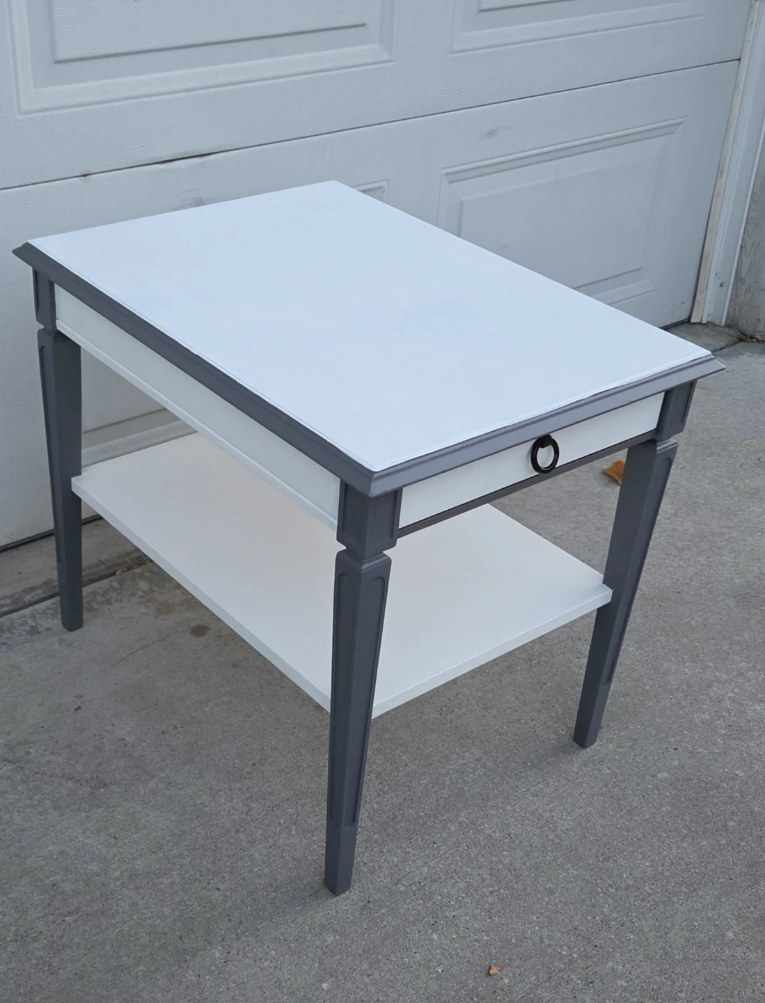 Two-Tone Grey and White End Table with Drawer. Like New! - photo 2