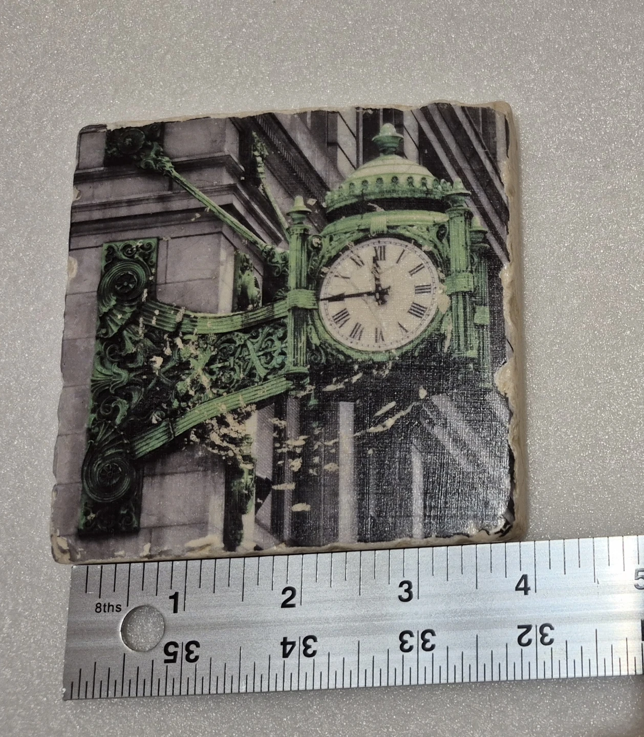 Marshall Field's Stone Clock Motif Drink Coaster - photo 4