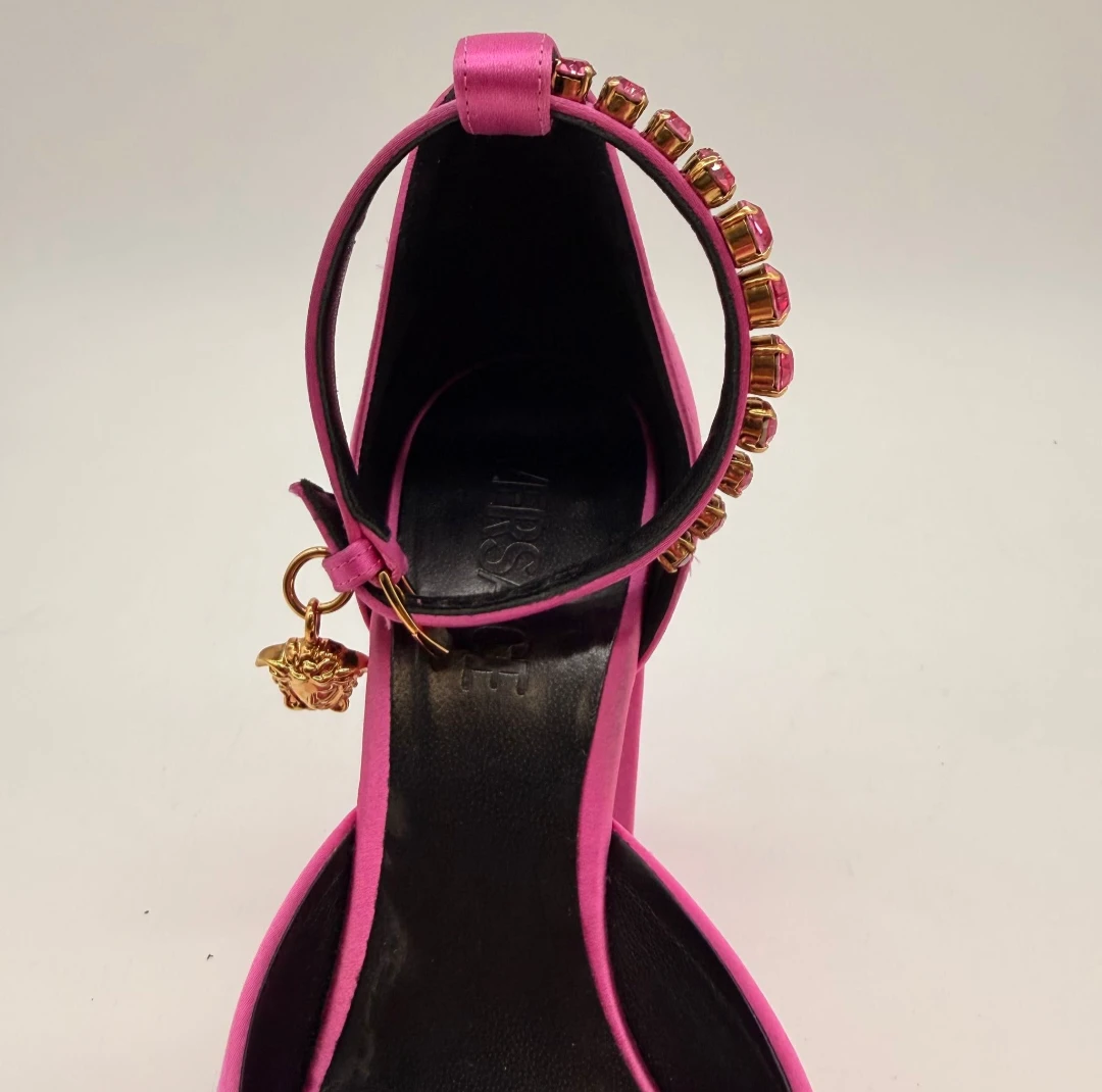 Versace Pink Satin Platform Heels - Size 38 - photo 3