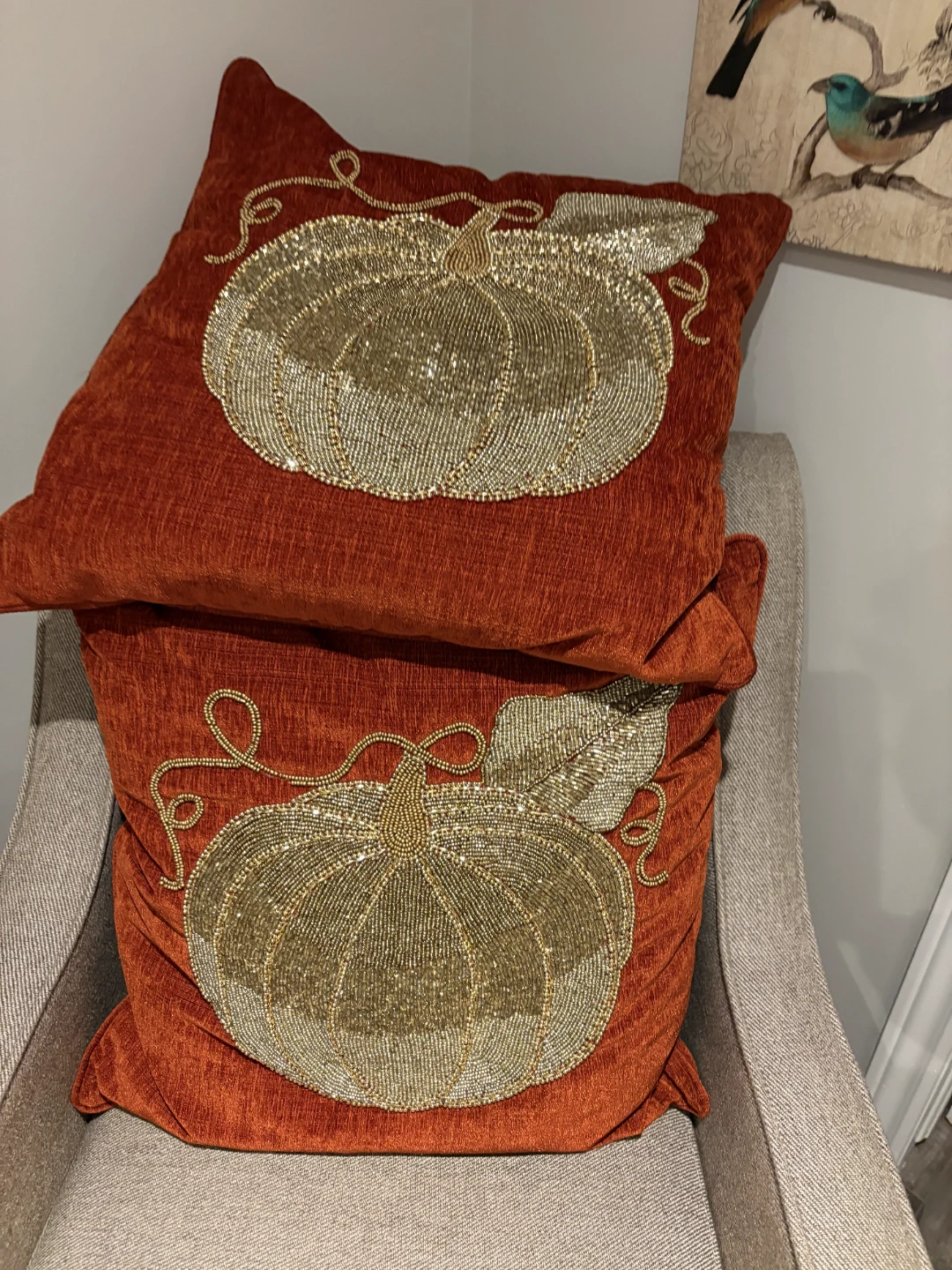 Set of 2 Beaded Pumpkin Cushions