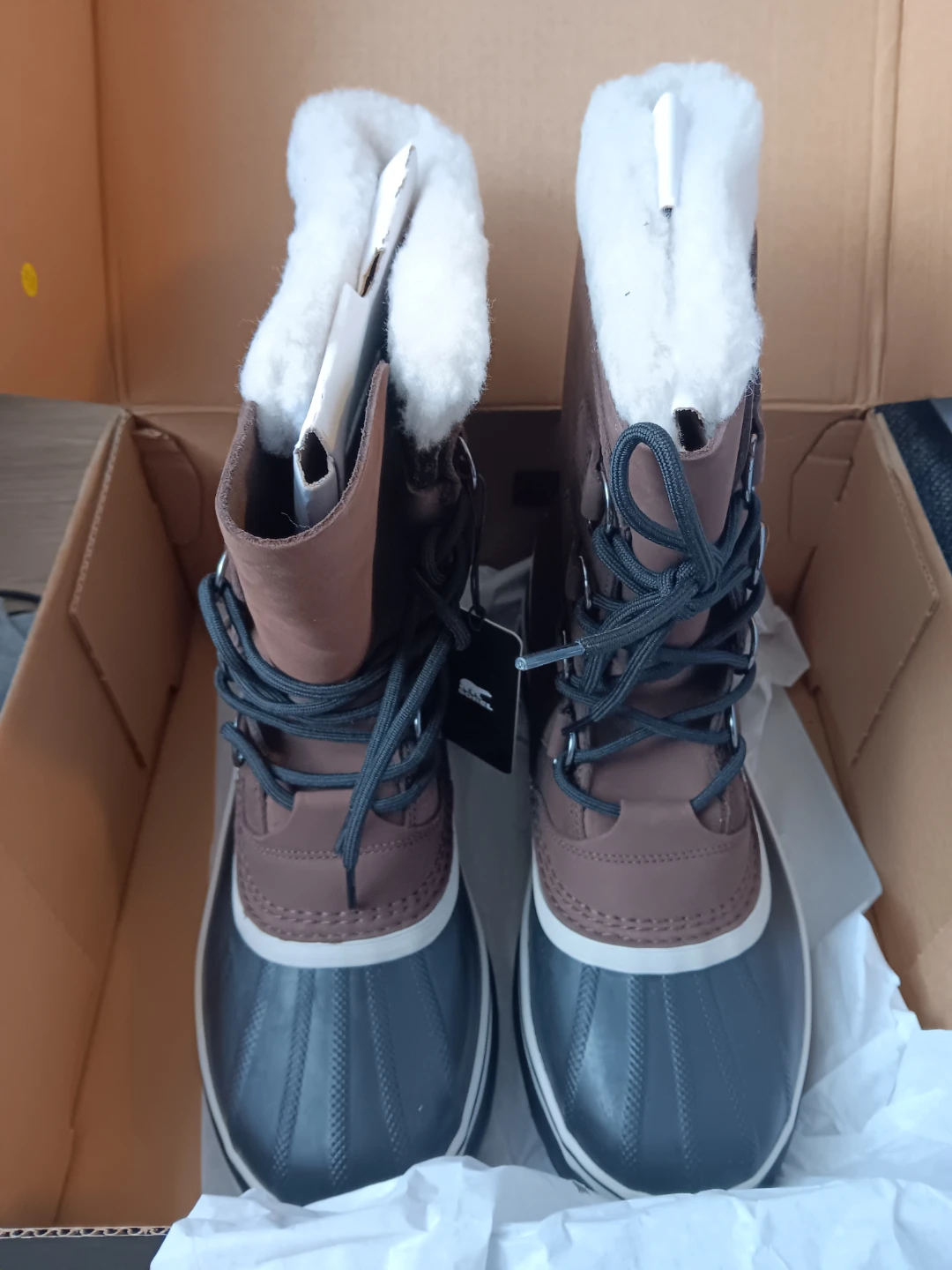 Bnwt 9.5 Men's SOREL Caribou Brown/Black Lace-Up Winter Boots