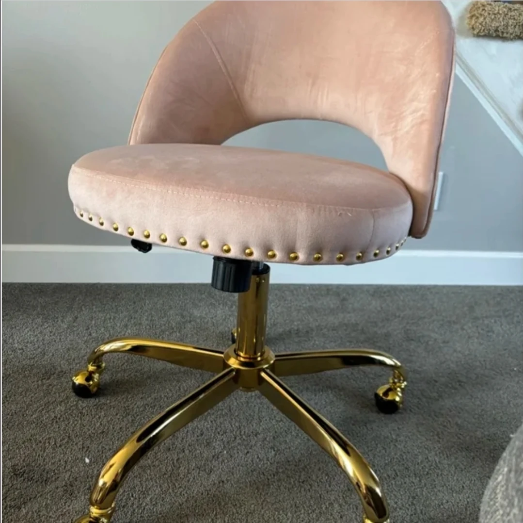Pink Velvet Rolling Desk Chair