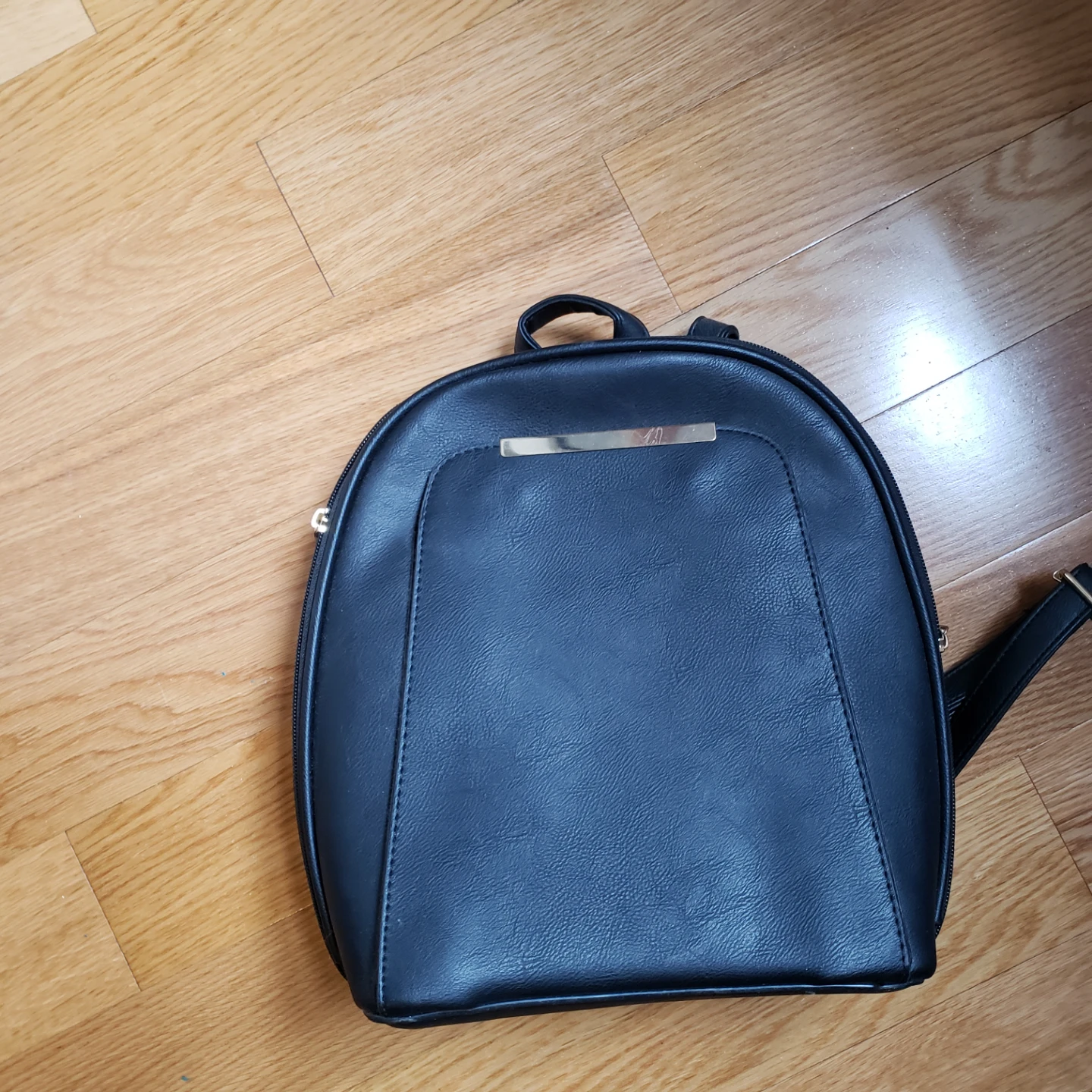 Black Minimalist Faux Leather Mini Backpack