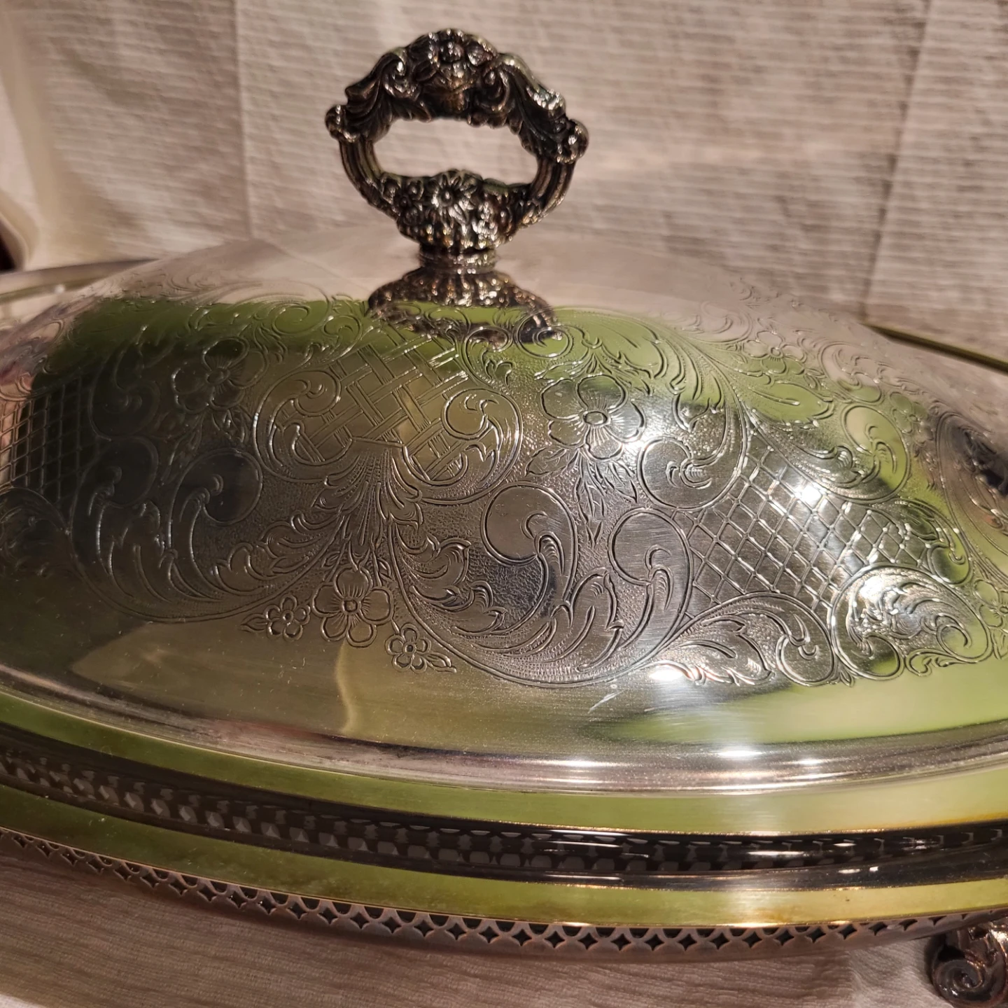 Oval Silver Plated Serving Dish with Glass Insert - photo 2