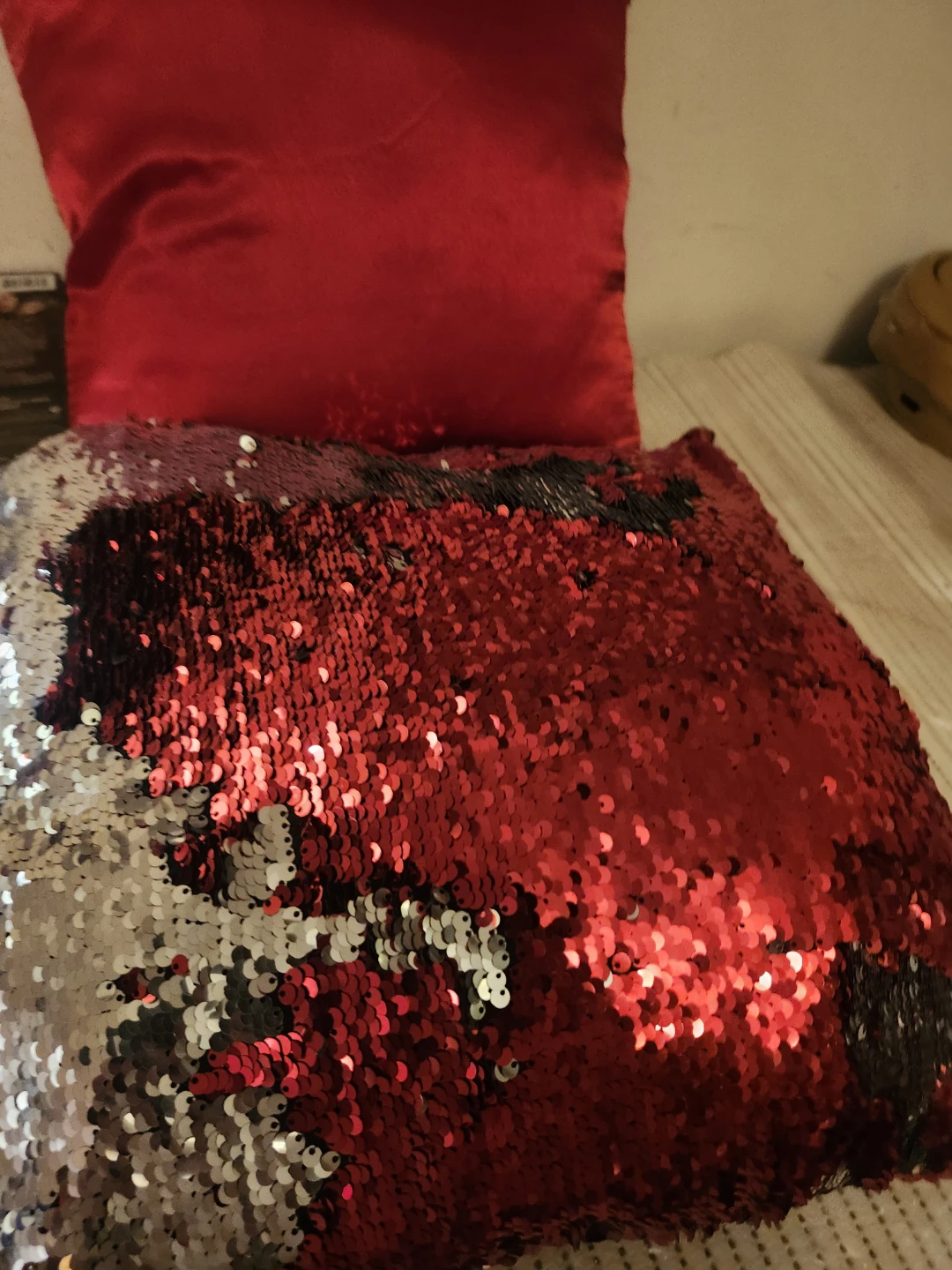 Red and Silver Reversible Sequin Cushion